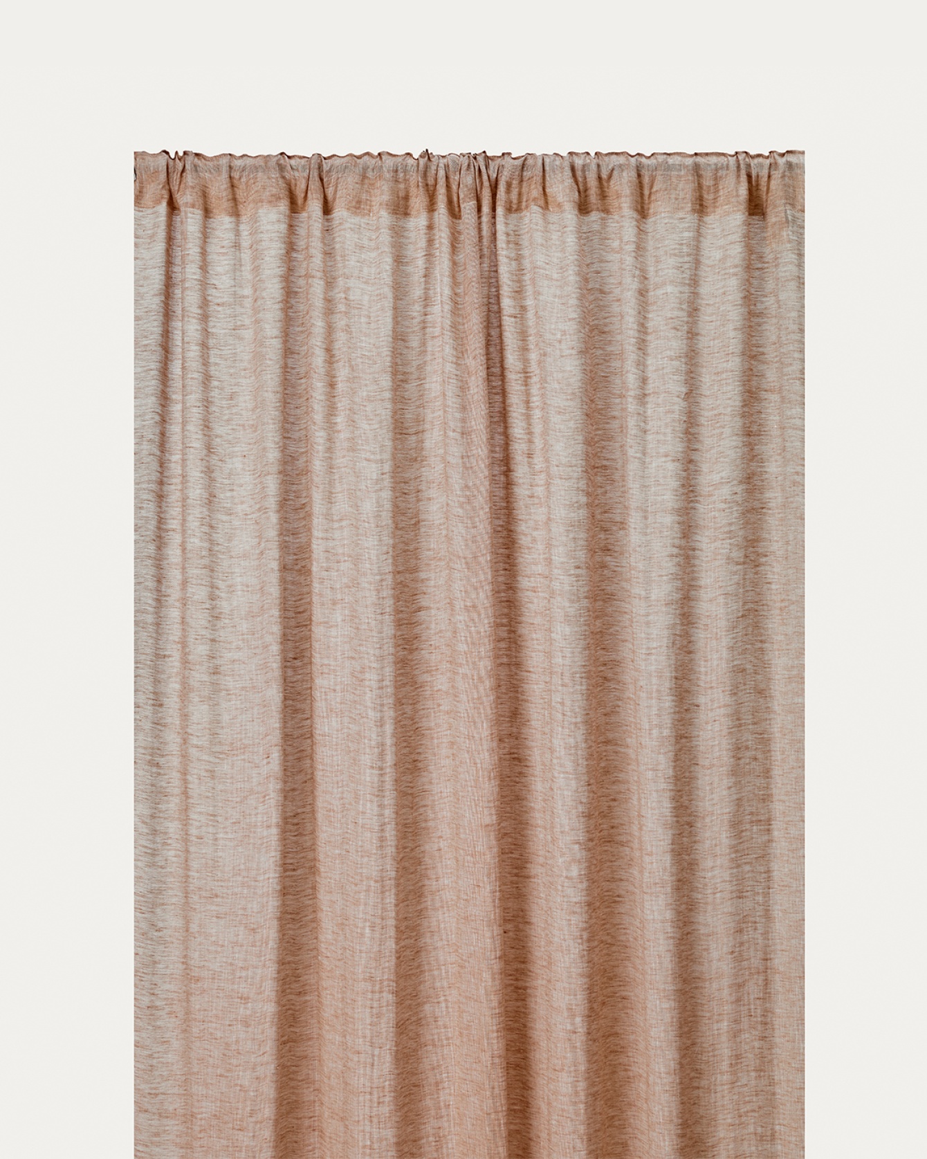 Product image camel brown INTERMEZZO curtain of sheer linen with finished pleat tape from LINUM DESIGN. Size 140x290 cm and sold in 2-pack.
