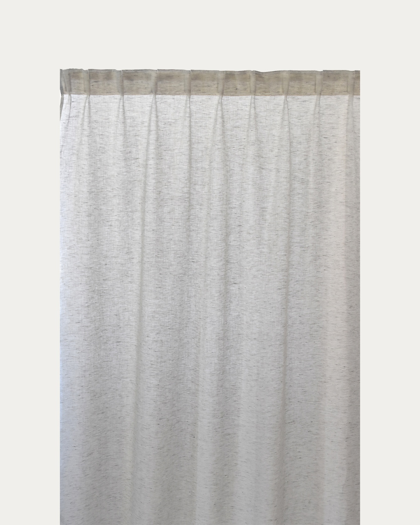 Product image light stone grey INTERMEZZO curtain of sheer linen with finished pleat tape from LINUM DESIGN. Size 140x290 cm and sold in 2-pack.