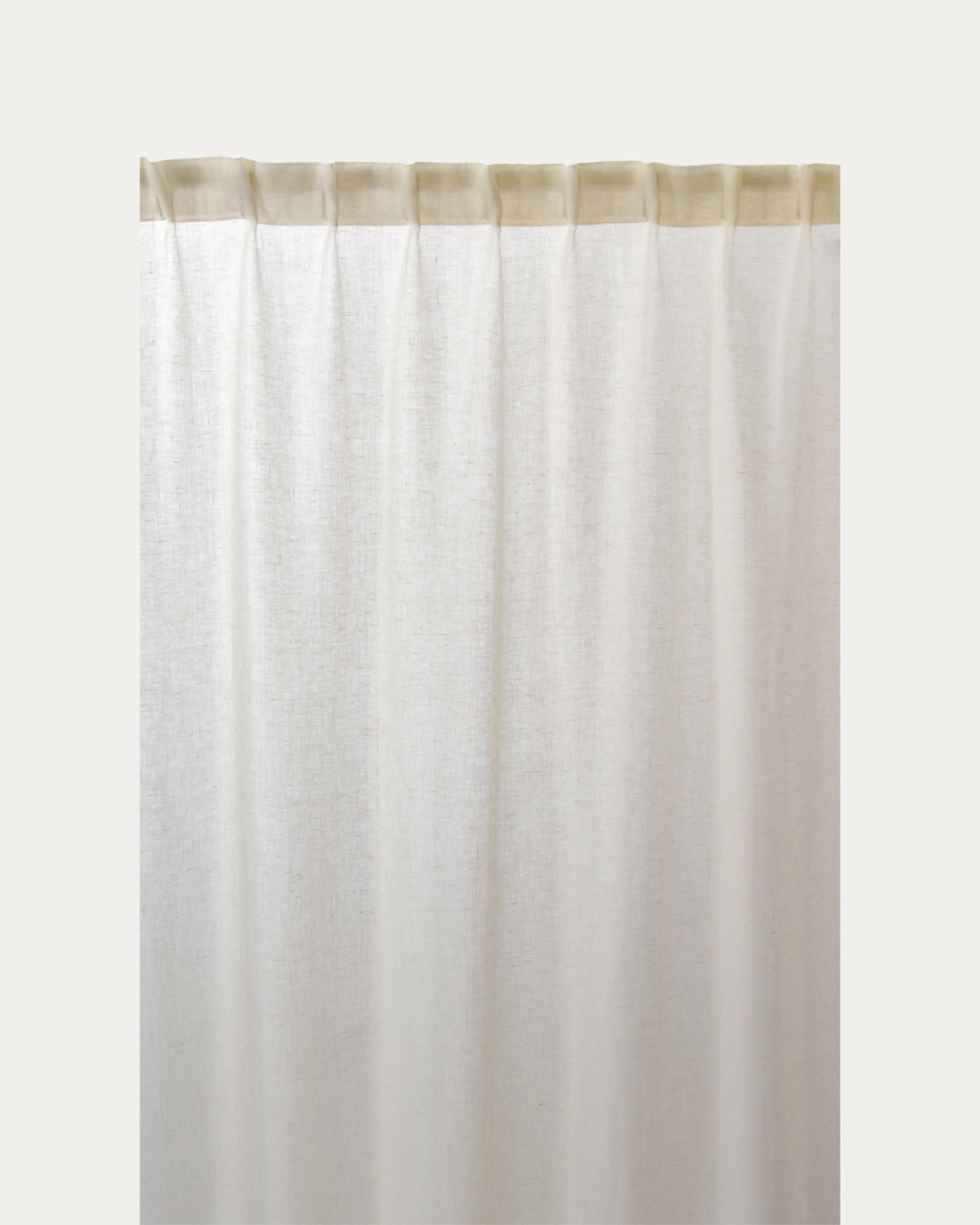 Product image creamy beige INTERMEZZO curtain of sheer linen with finished pleat tape from LINUM DESIGN. Size 140x290 cm and sold in 2-pack.