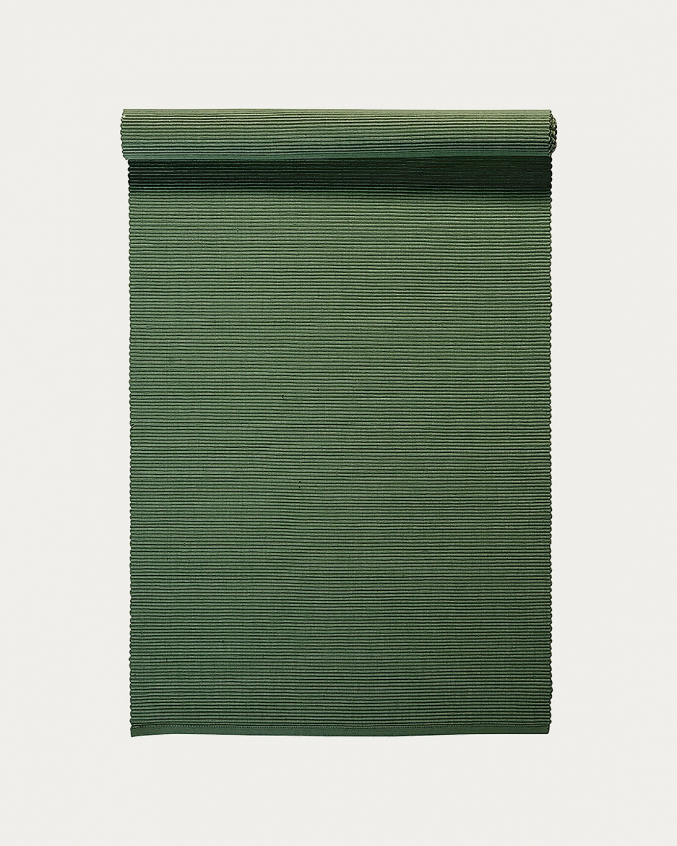 Produktbild olivgrün UNI Tischläufer aus weicher Baumwolle in Rippenqualität von LINUM DESIGN. Größe 45x150 cm.