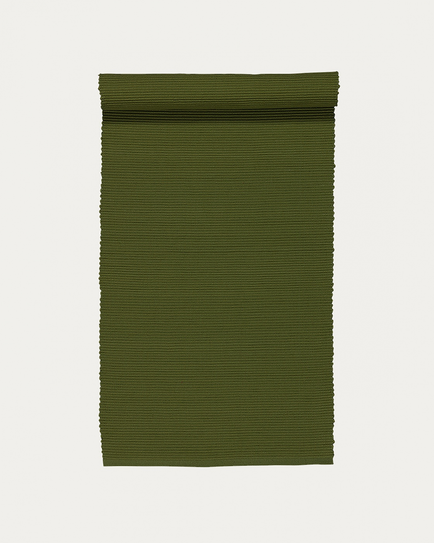Immagine prodotto verde oliva scuro runner UNI in morbido cotone a costine di qualità di LINUM DESIGN. Dimensioni 45x150 cm.