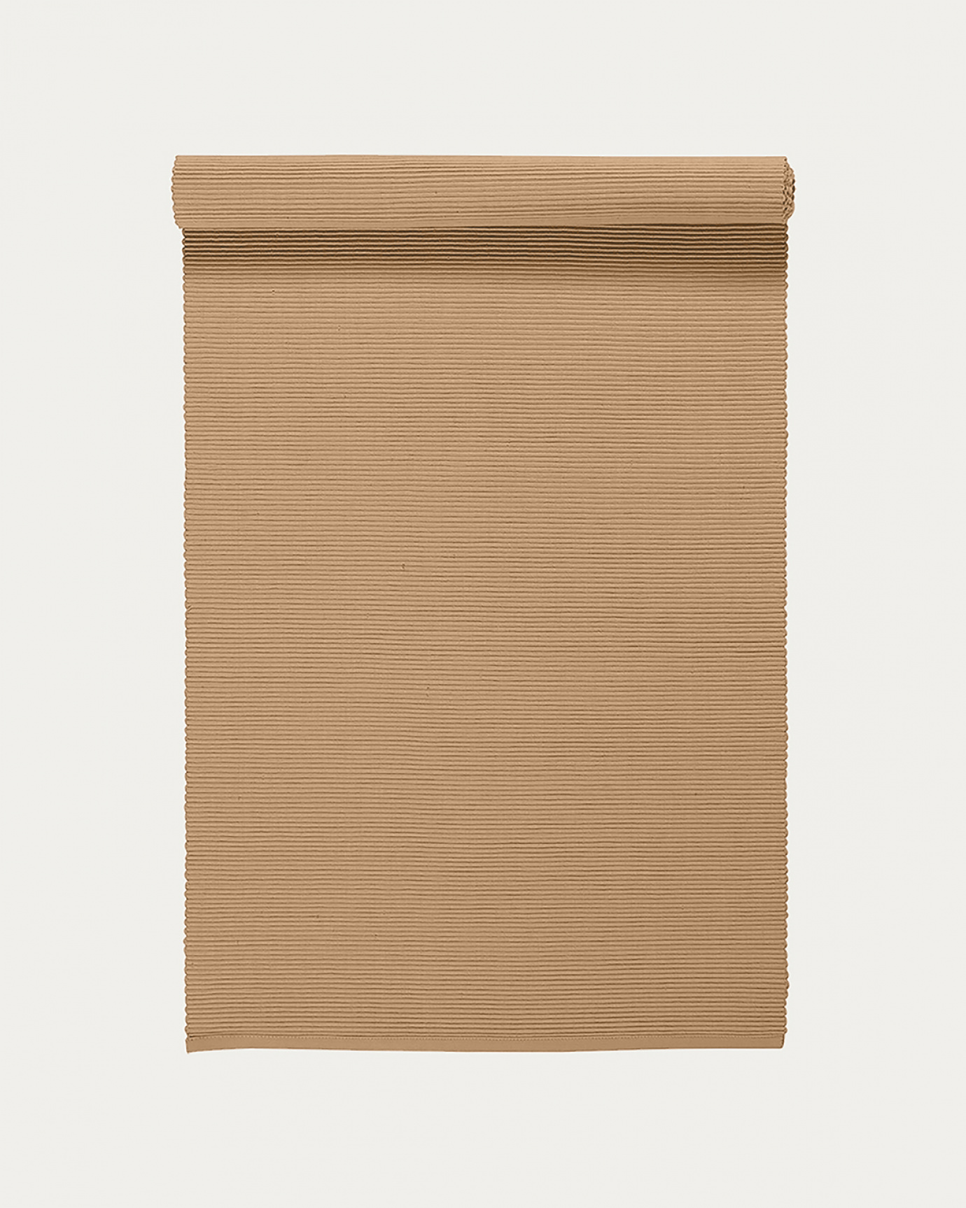 Immagine prodotto marrone cammello runner UNI in morbido cotone a costine di qualità di LINUM DESIGN. Dimensioni 45x150 cm.
