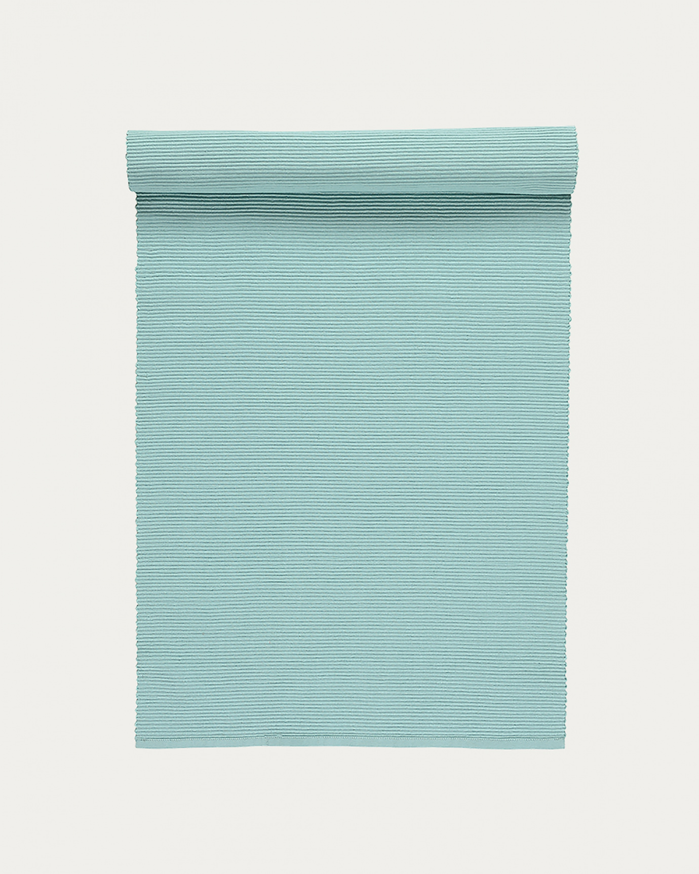 Produktbild dammig turkos UNI löpare av mjuk bomull i ribbad kvalité från LINUM DESIGN. Storlek 45x150 cm.