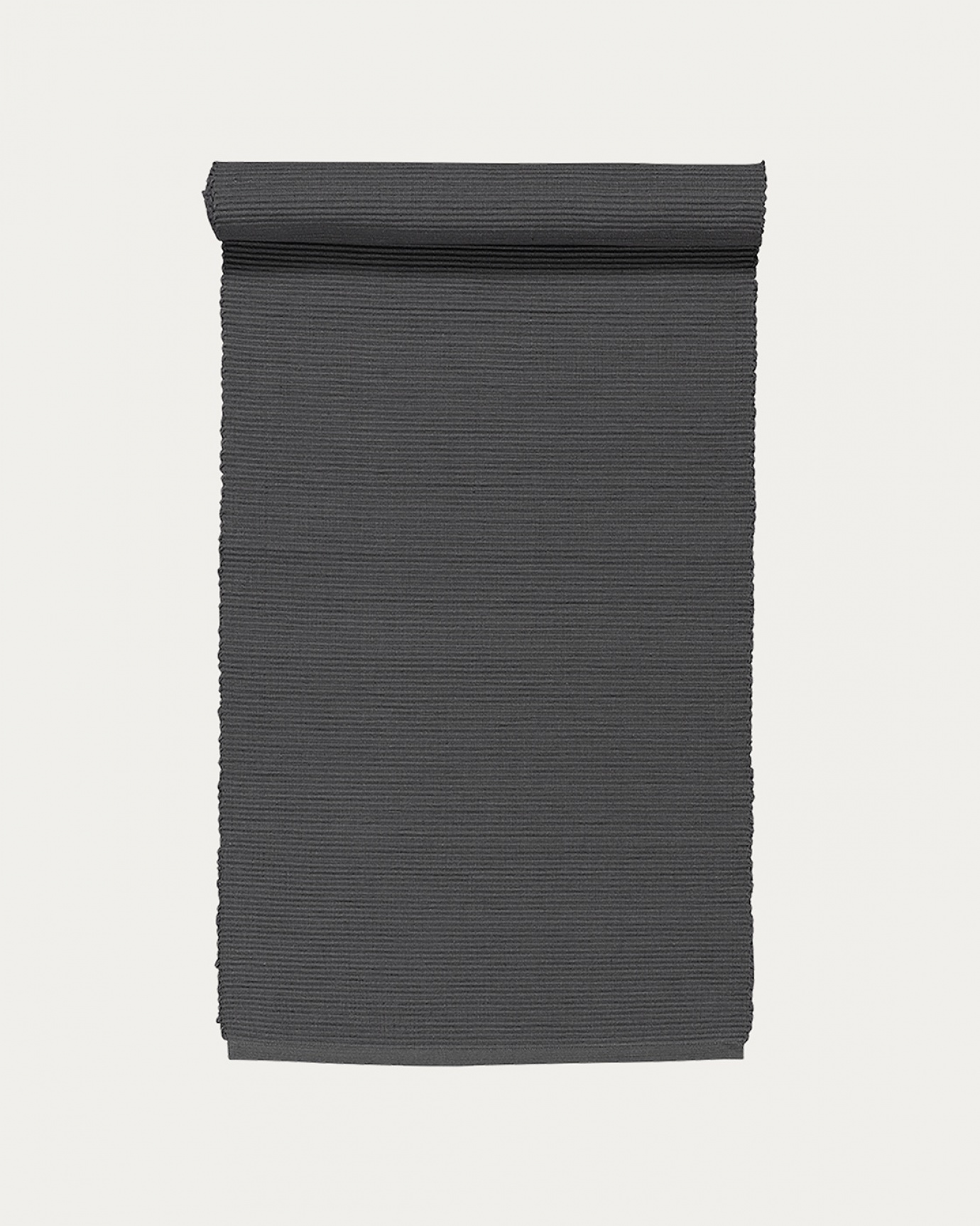 Image du produit chemin de table UNI gris foncé en coton doux de qualité côtelée de LINUM DESIGN. Taille 45 x 150 cm.