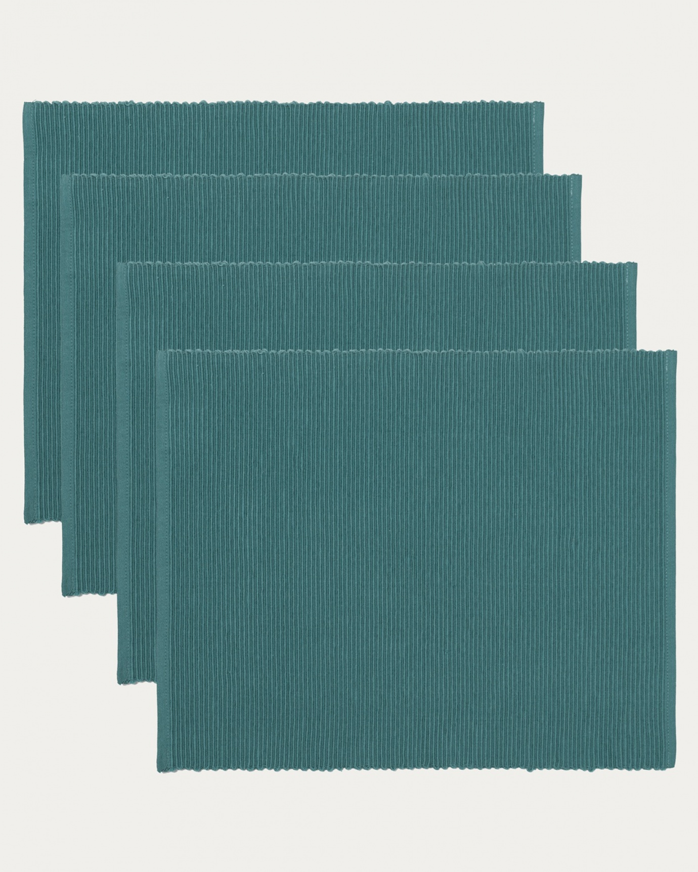Product image dark grey turquoise UNI placemat made of soft cotton in ribbed quality from LINUM DESIGN. Size 35x46 cm and sold in 4-pack.