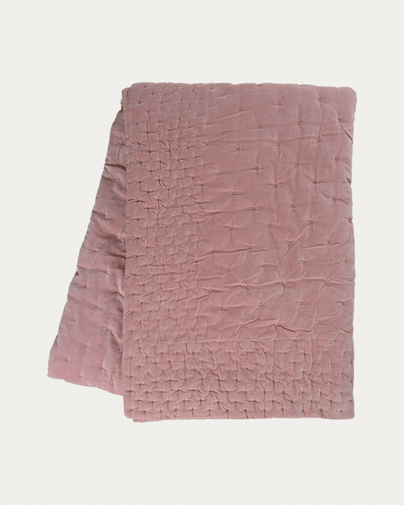 Produktbild dammig rosa PAOLO överkast av mjuk bomullssammet för dubbelsäng från LINUM DESIGN. Storlek 270x260 cm.