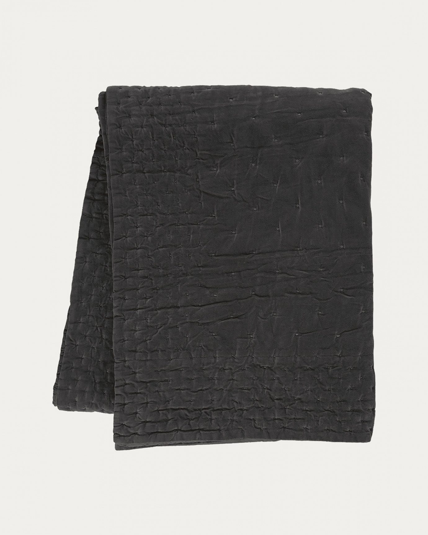 Produktbild mörk kolgrå PAOLO överkast av mjuk bomullssammet för dubbelsäng från LINUM DESIGN. Storlek 270x260 cm.