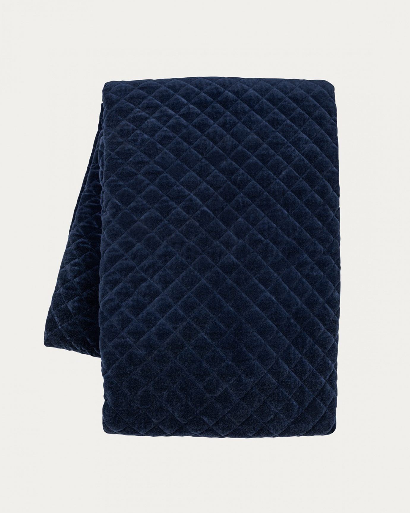 Produktbild tintenblau Tagesdecke PICCOLO aus weichem Baumwollsamt für Einzelbett von LINUM DESIGN. Größe 170x260 cm.