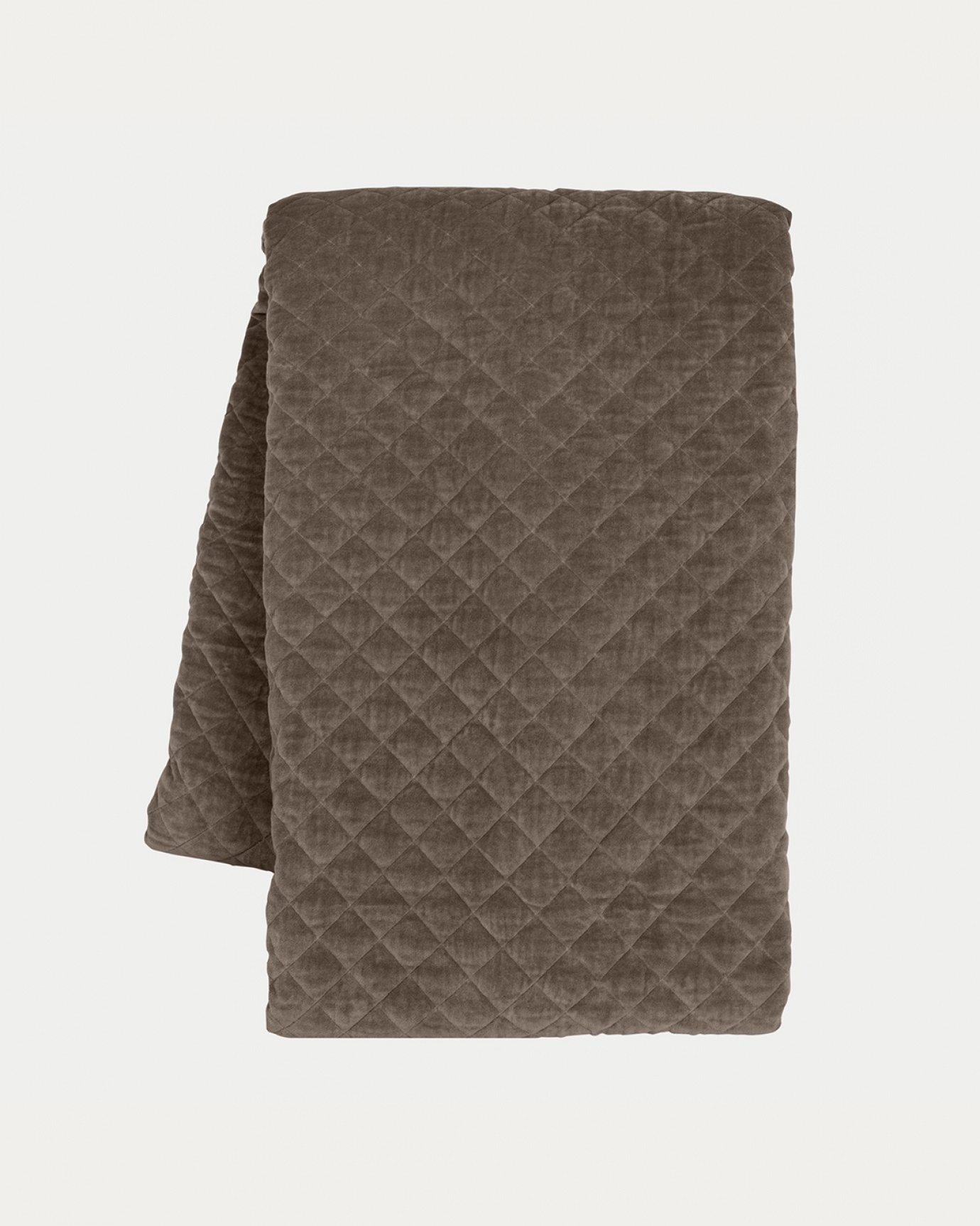 Produktbild maulwurfbraun Tagesdecke PICCOLO aus weichem Baumwollsamt für Einzelbett von LINUM DESIGN. Größe 170x260 cm.