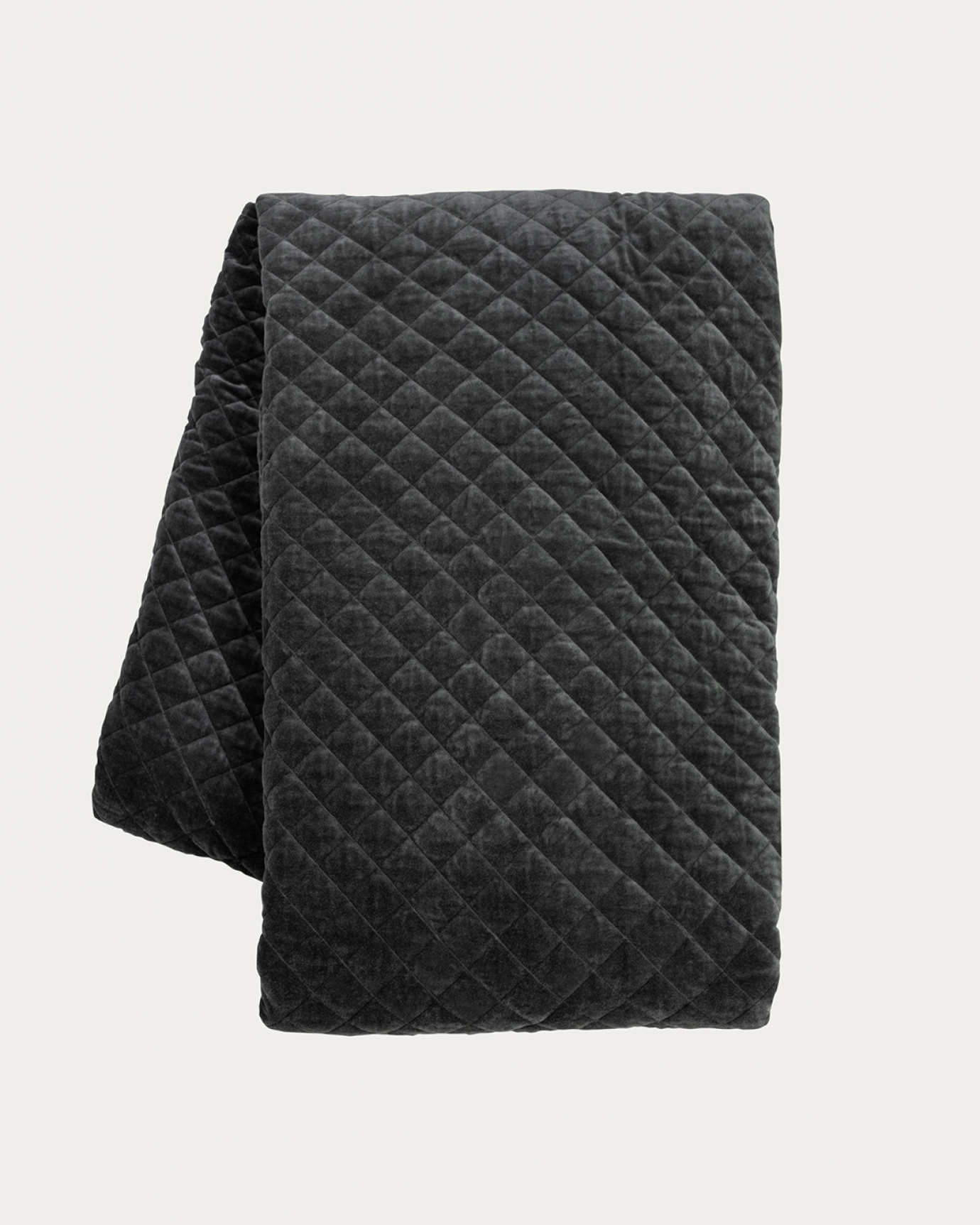 Produktbild dunkles anthrazitgrau Tagesdecke PICCOLO aus weichem Baumwollsamt für Einzelbett von LINUM DESIGN. Größe 170x260 cm.