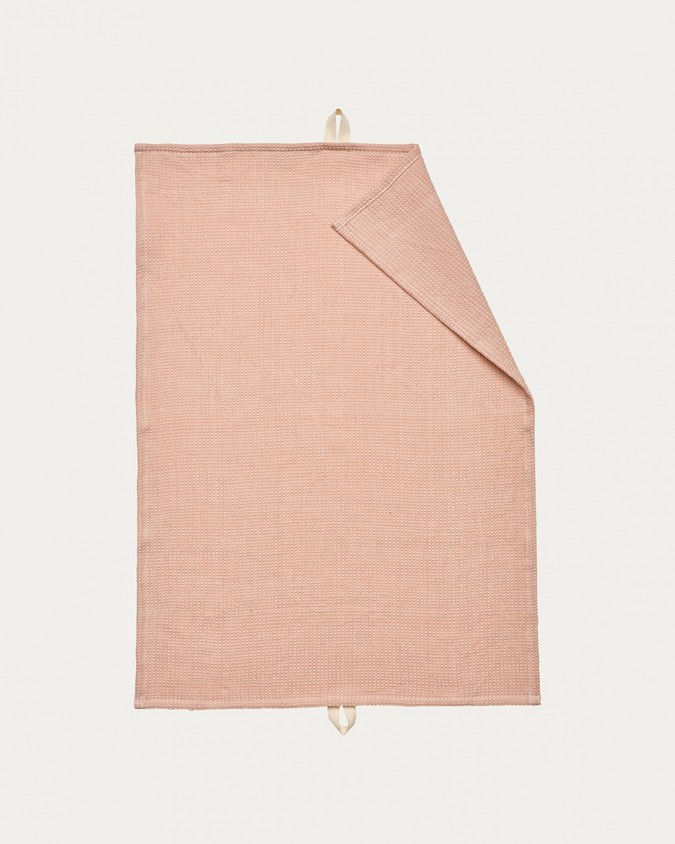 Produktbild dammig rosa AGNES kökshandduk av mjuk bomull i våfflad struktur från LINUM DESIGN. Storlek 50x70 cm.