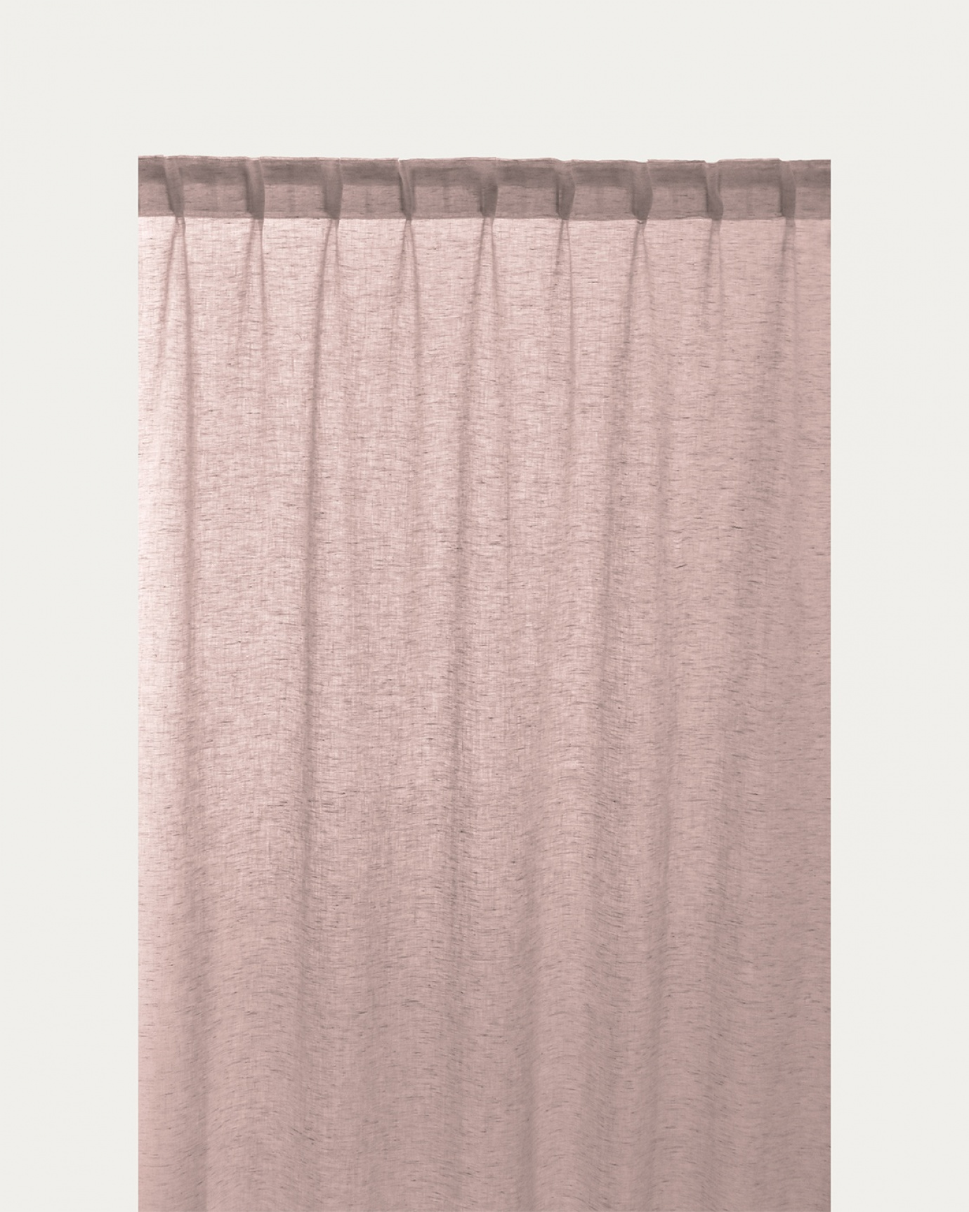 Product image dusty pink INTERMEZZO curtain of sheer linen with finished pleat tape from LINUM DESIGN. Size 140x290 cm and sold in 2-pack.