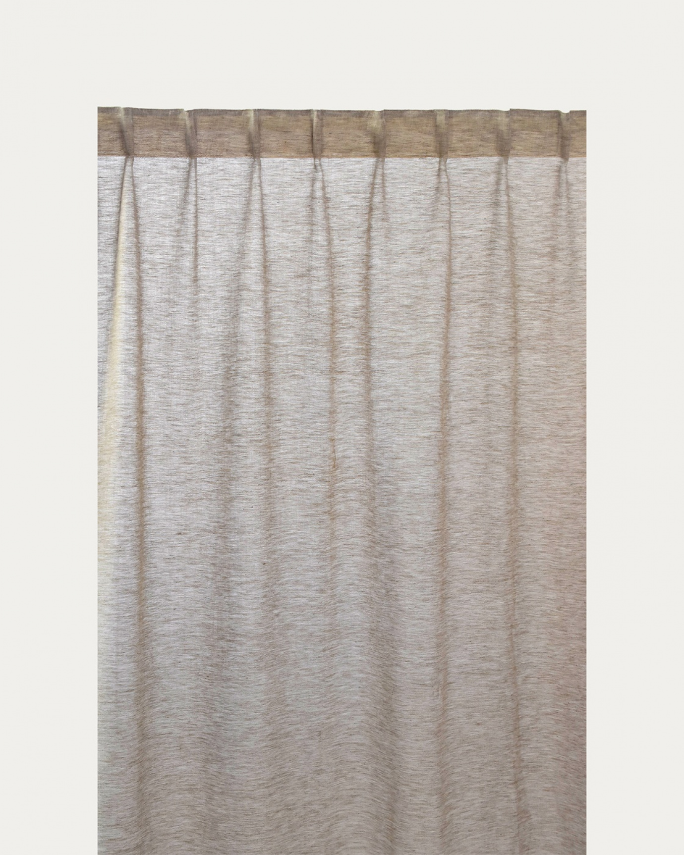 Product image mole brown INTERMEZZO curtain of sheer linen with finished pleat tape from LINUM DESIGN. Size 140x290 cm and sold in 2-pack.