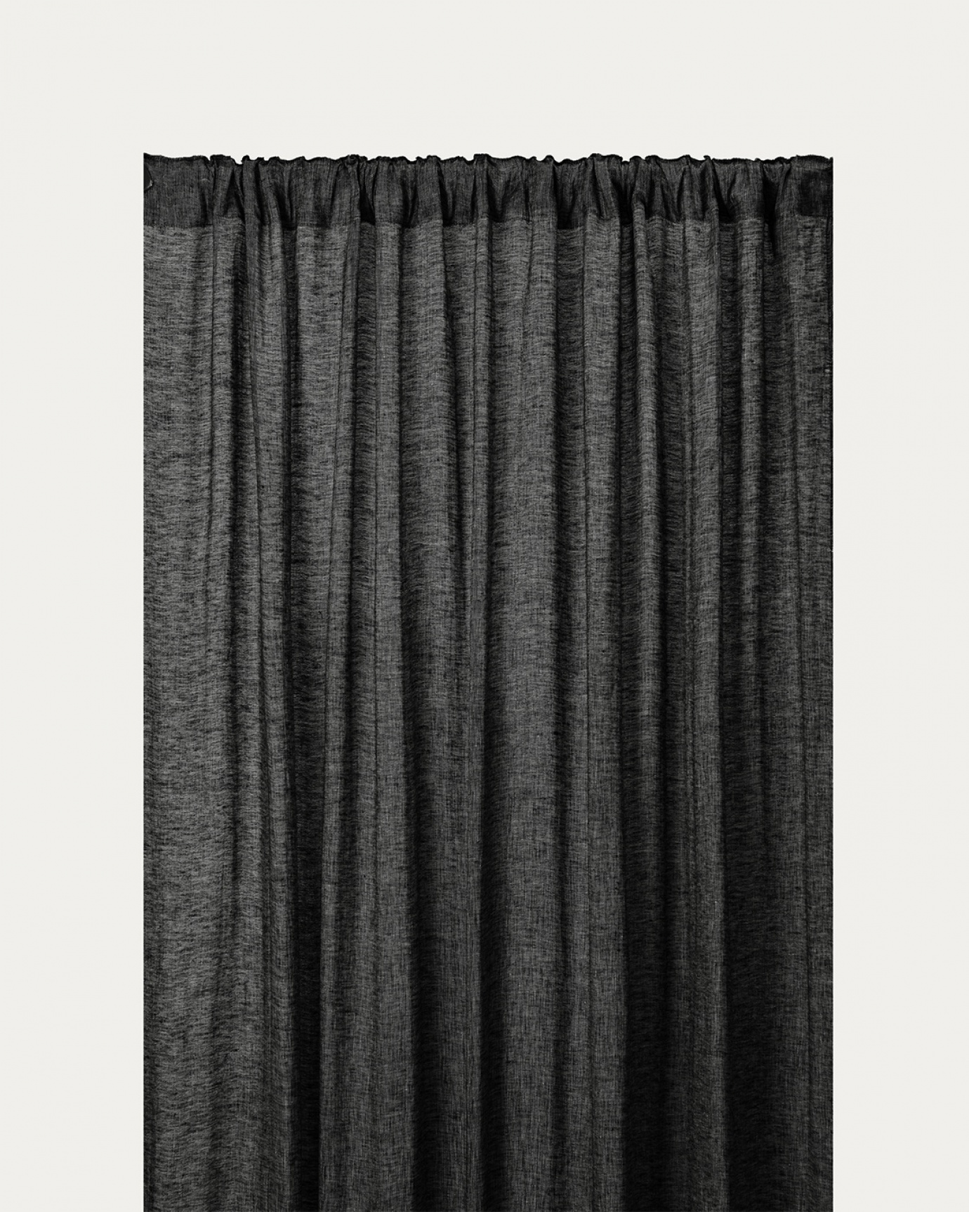 Product image black INTERMEZZO curtain of sheer linen with finished pleat tape from LINUM DESIGN. Size 140x290 cm and sold in 2-pack.
