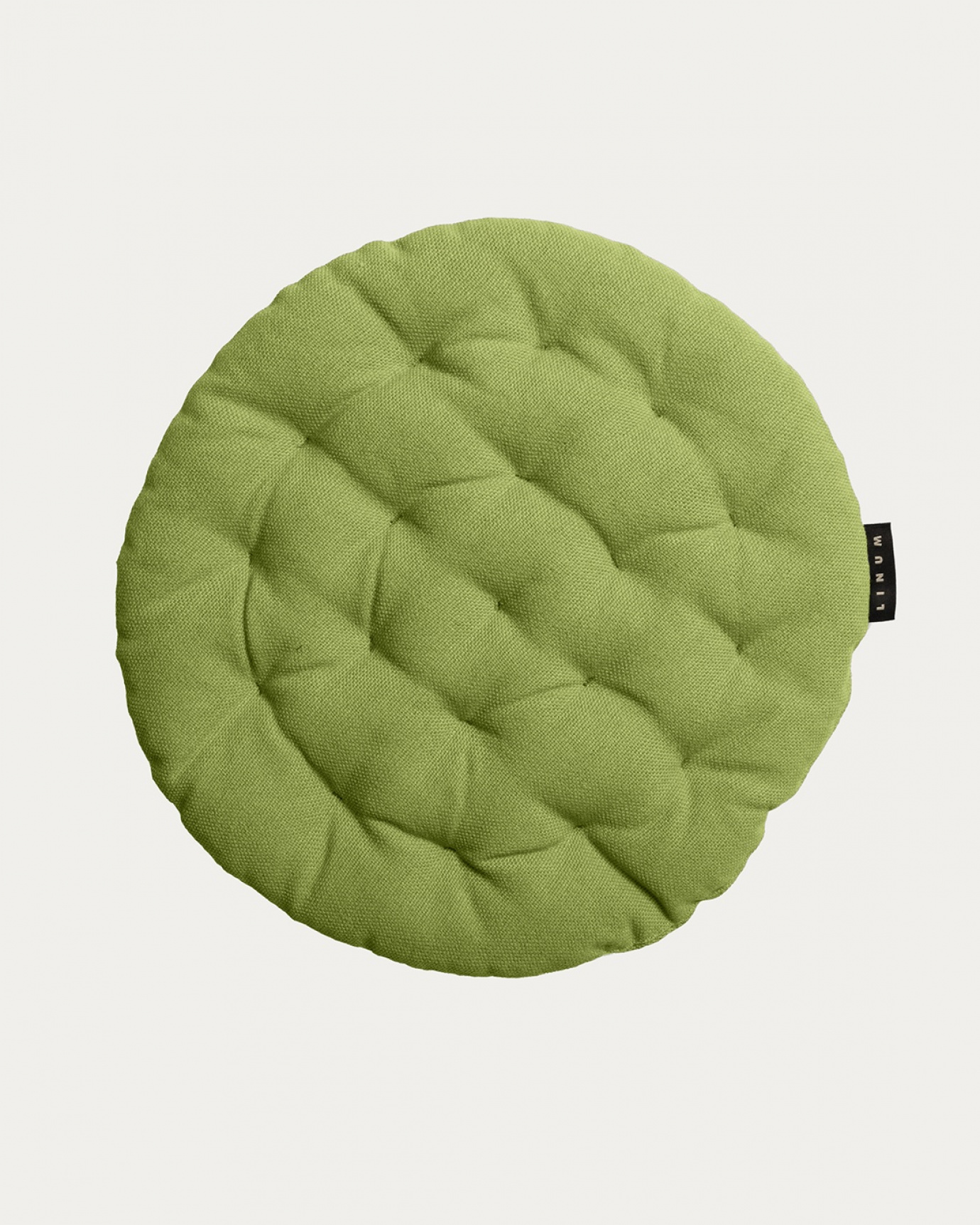 Product image moss green PEPPER seat cushion made of soft cotton with recycled polyester filling from LINUM DESIGN. Size ø37 cm.