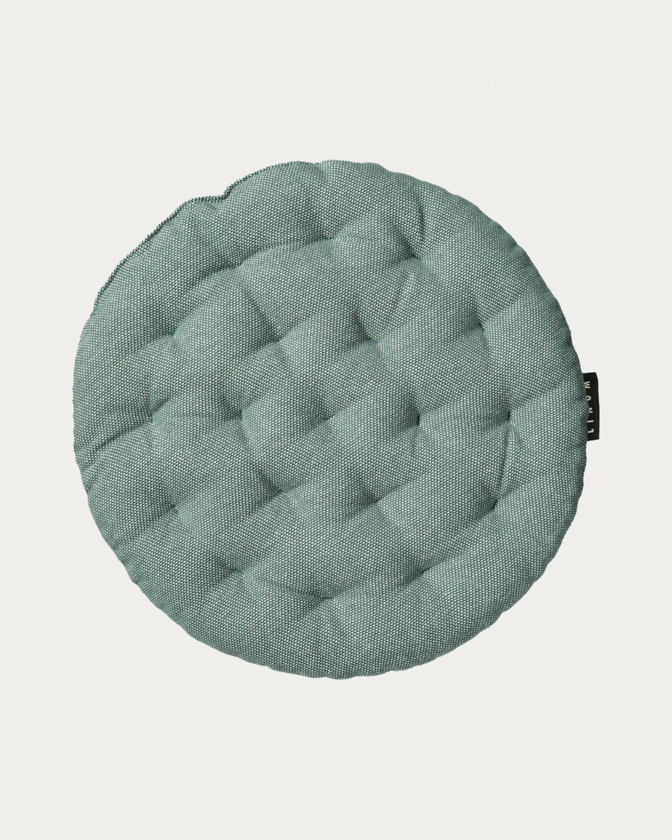 Image du produit coussin de chaise PEPPER gris foncé turquoise en coton doux avec rembourrage en polyester recyclé de LINUM DESIGN. Taille ø 37 cm.