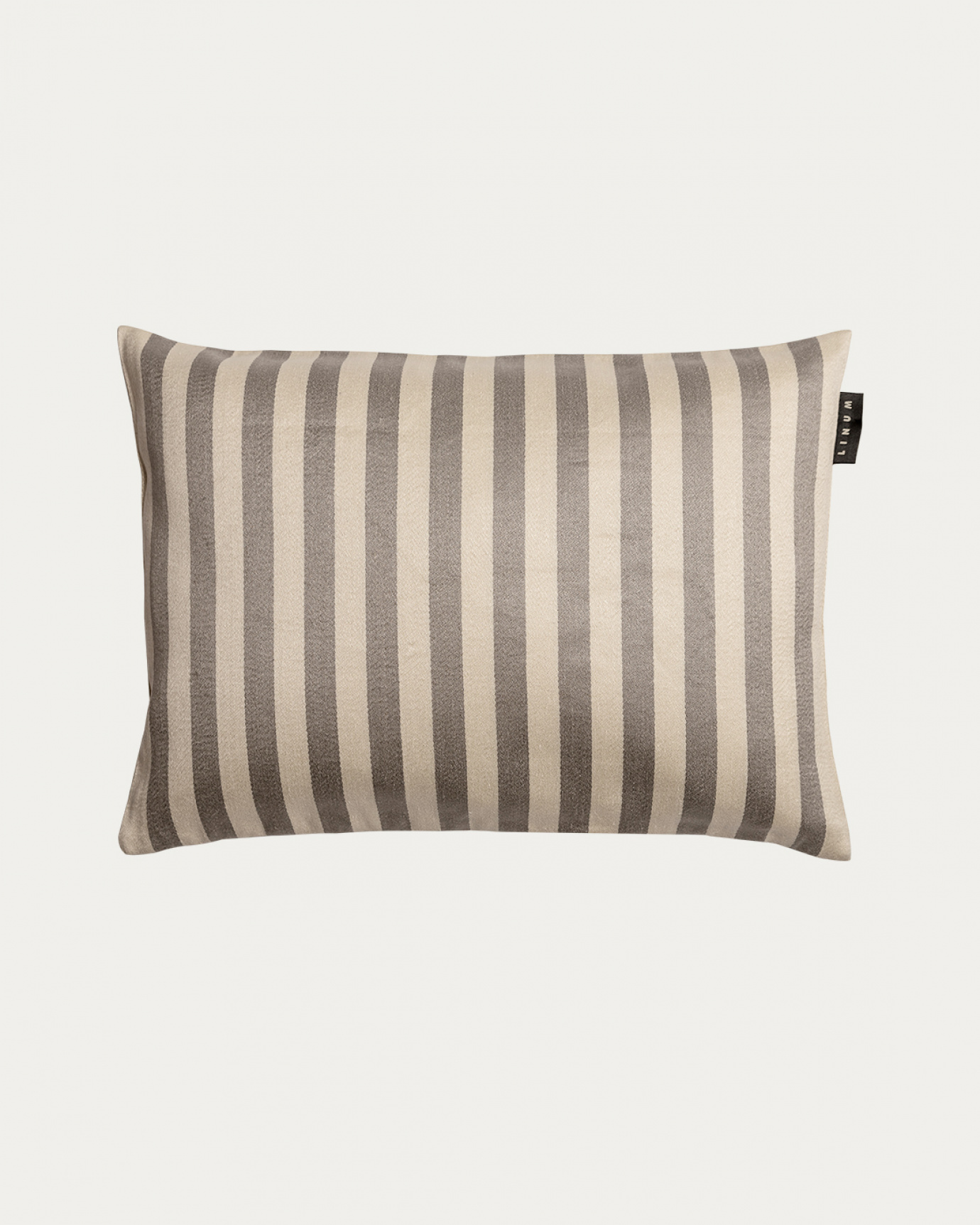 Product image mole brown AMALFI cushion cover with wide stripes made of 77% linen and 23% cotton from LINUM DESIGN. Size 35x50 cm.
