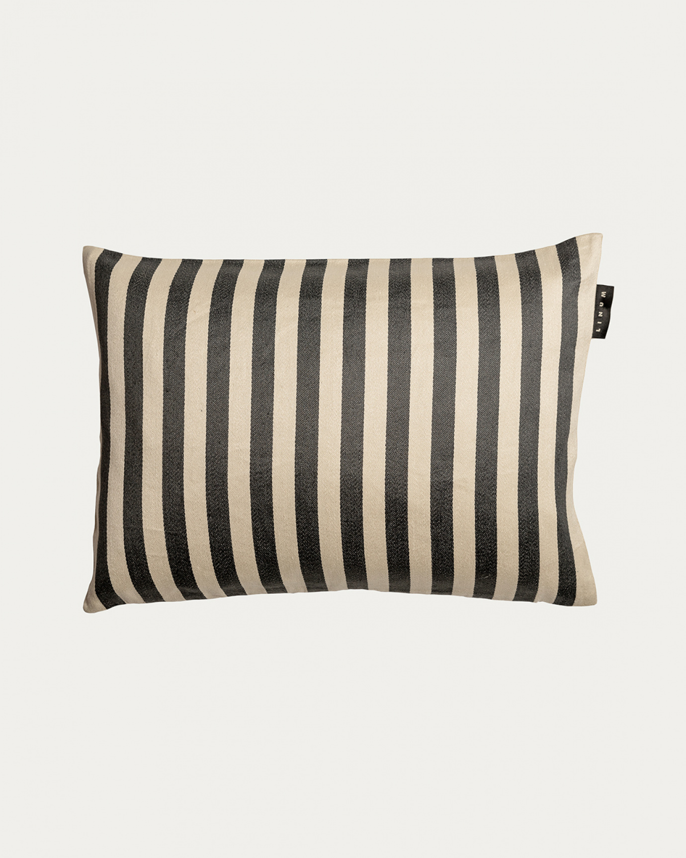Product image dark charcoal grey AMALFI cushion cover with wide stripes made of 77% linen and 23% cotton from LINUM DESIGN. Size 35x50 cm.