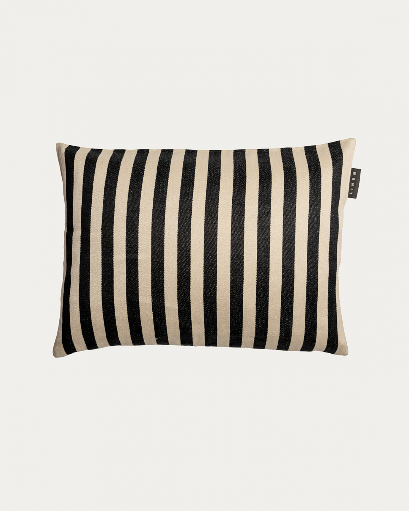 Product image black AMALFI cushion cover with wide stripes made of 77% linen and 23% cotton from LINUM DESIGN. Size 35x50 cm.