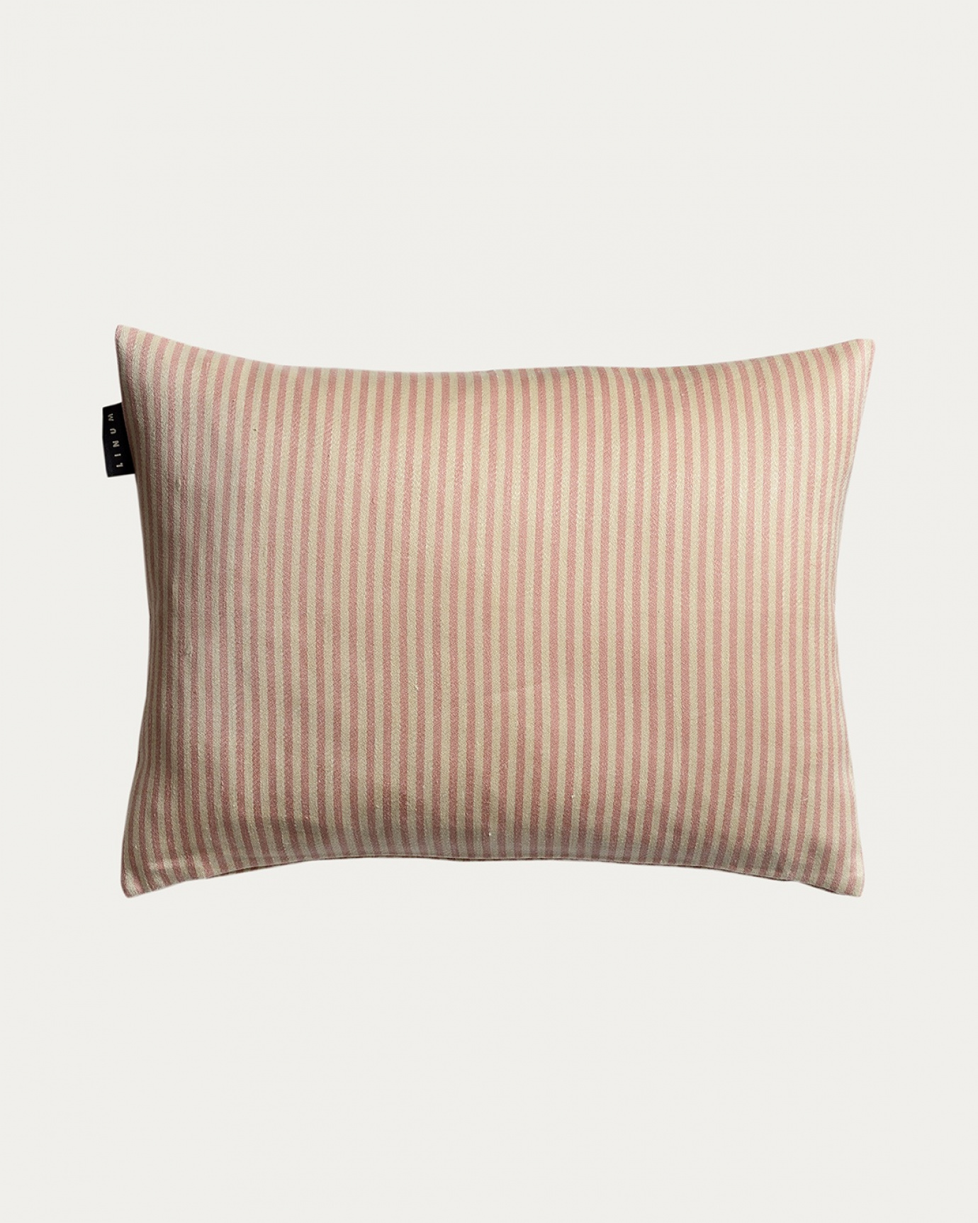 Product image misty grey pink CALCIO cushion cover with thin stripes of 77% linen and 23% cotton from LINUM DESIGN. Size 35x50 cm.