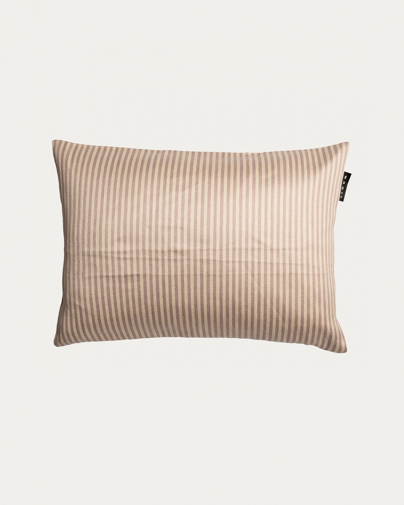 Product image dusty pink CALCIO cushion cover with thin stripes of 77% linen and 23% cotton from LINUM DESIGN. Size 35x50 cm.