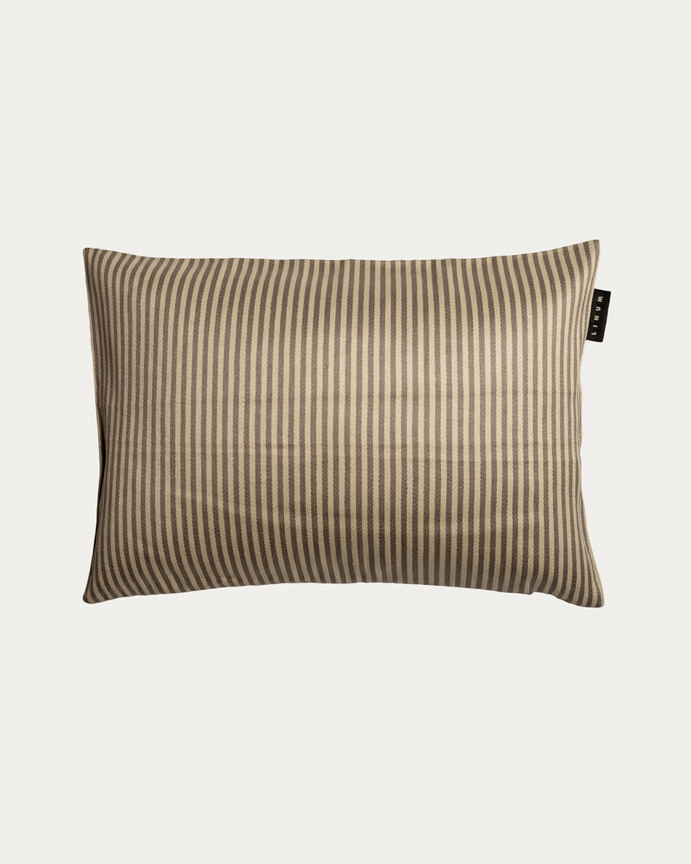 Product image mole brown CALCIO cushion cover with thin stripes of 77% linen and 23% cotton from LINUM DESIGN. Size 35x50 cm.
