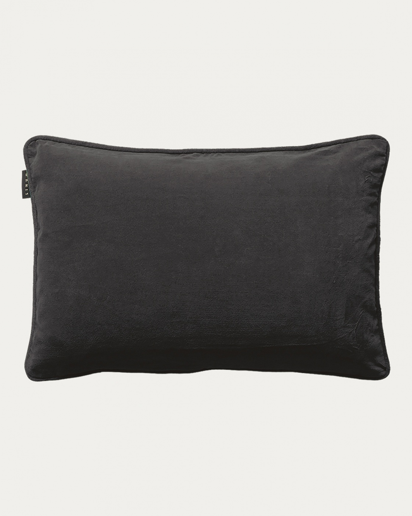 Product image dark charcoal grey PAOLO cushion cover in soft cotton velvet from LINUM DESIGN. Size 40x60 cm.