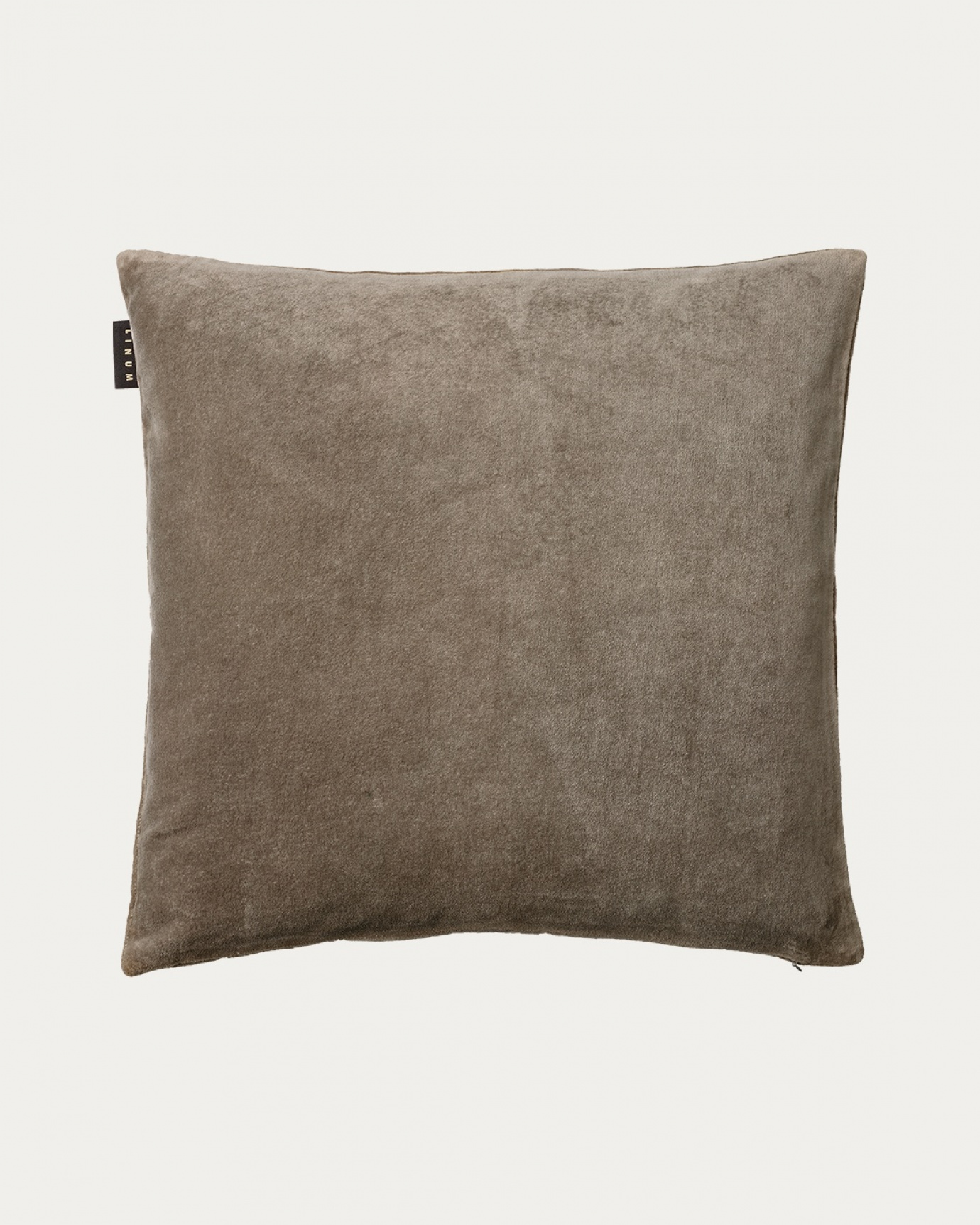 Product image mole brown PAOLO cushion cover in soft cotton velvet from LINUM DESIGN. Size 50x50 cm.