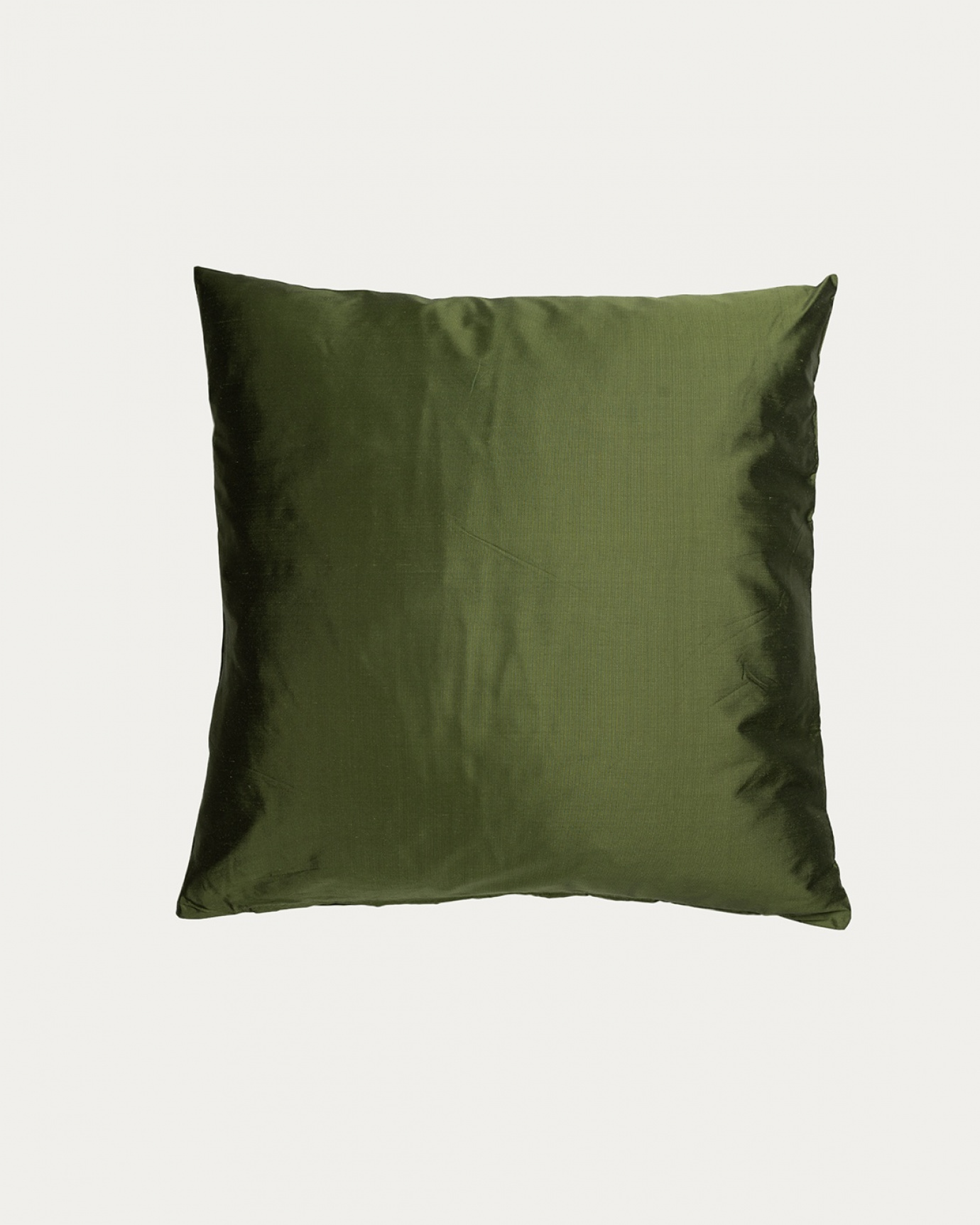 Product image moss green SILK cushion cover made of 100% dupion silk that gives a nice lustre from LINUM DESIGN. Size 40x40 cm.