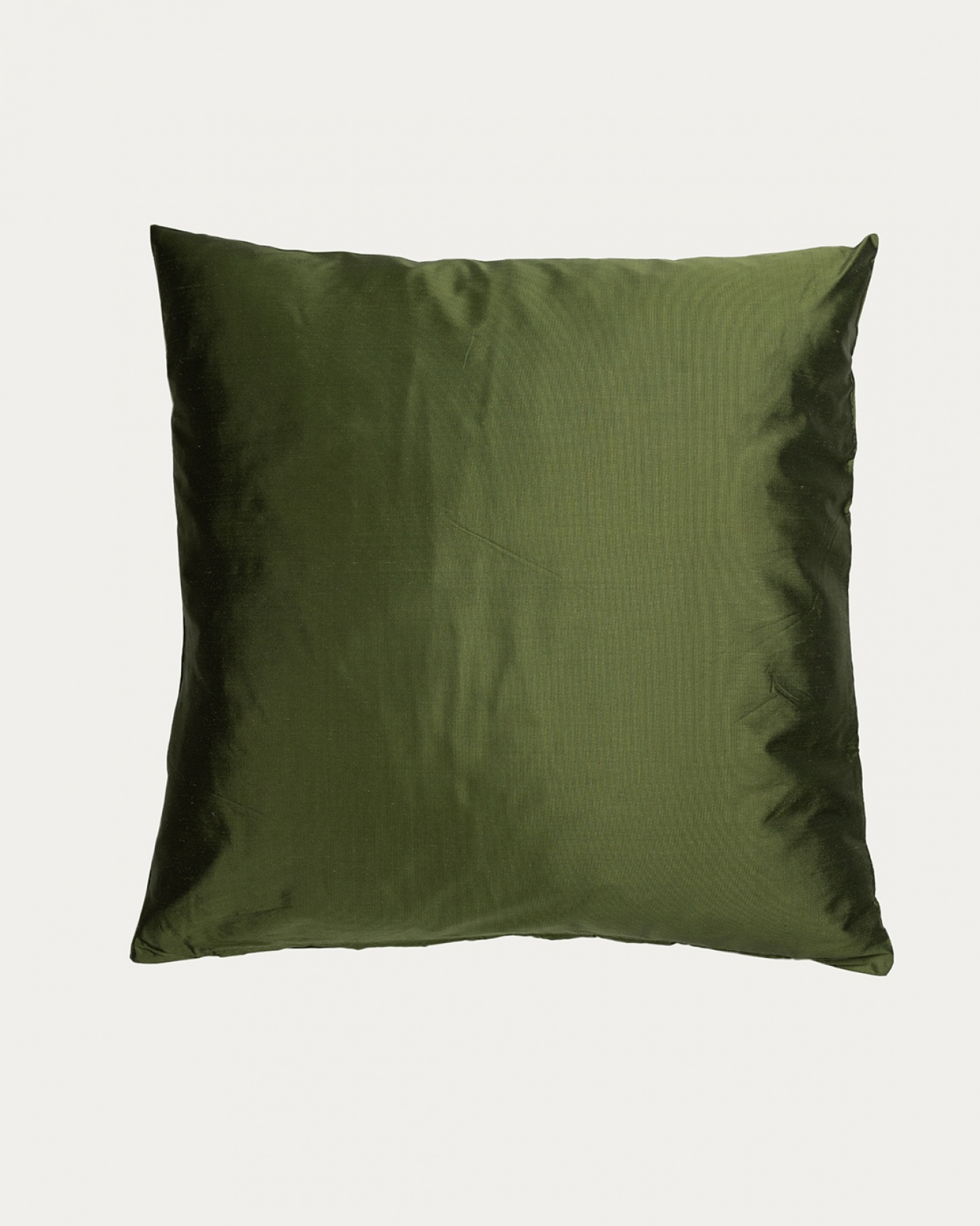 Product image moss green SILK cushion cover made of 100% dupion silk that gives a nice lustre from LINUM DESIGN. Size 50x50 cm.