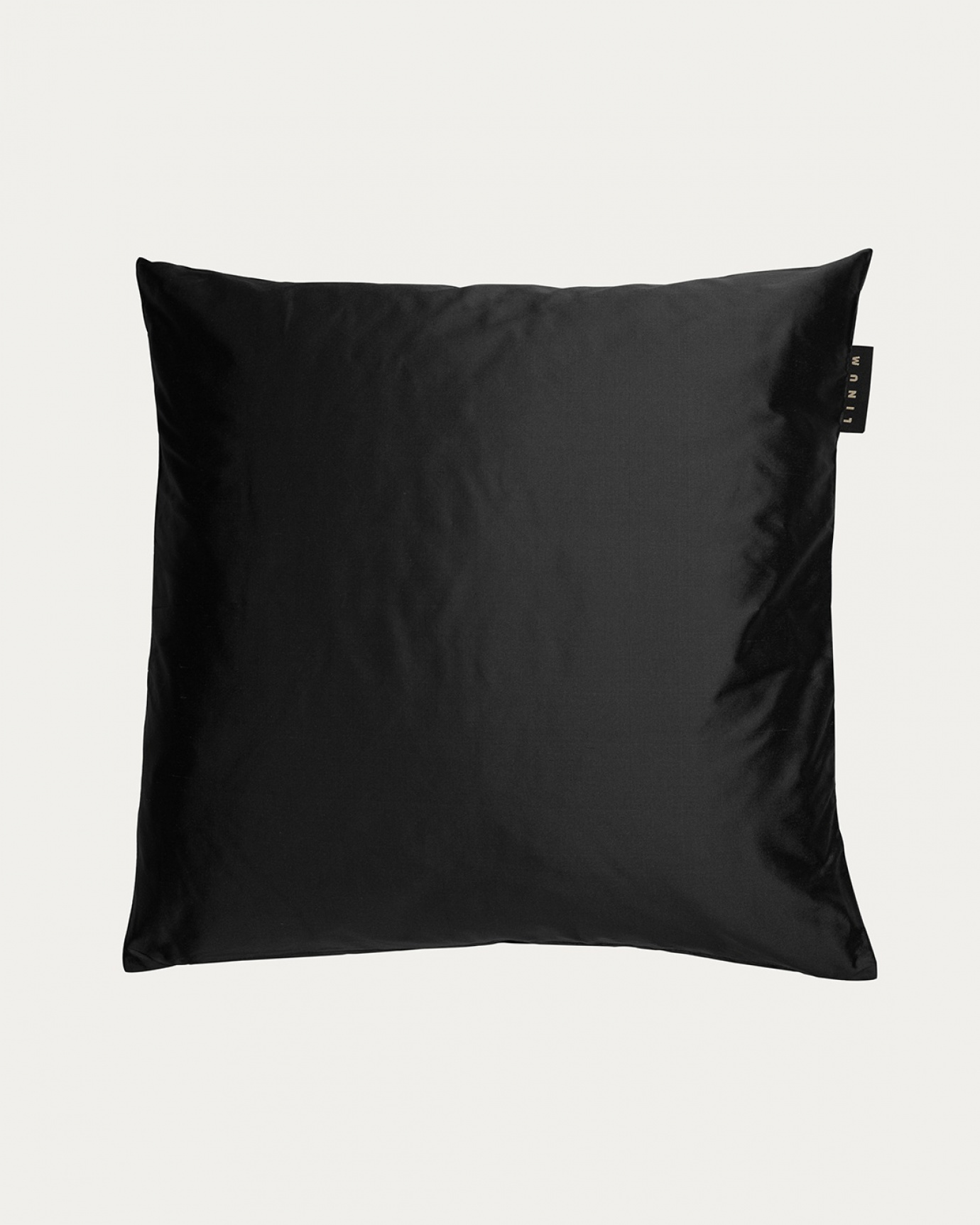 Product image black SILK cushion cover made of 100% dupion silk that gives a nice lustre from LINUM DESIGN. Size 50x50 cm.